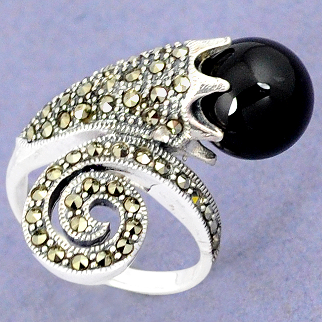 Black Onyx Marcasite Ring